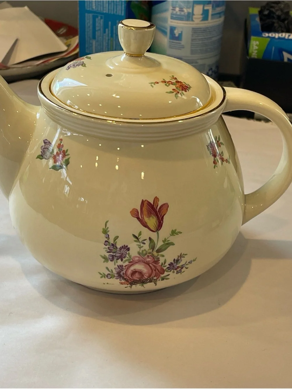 Priscilla Household Institute Eggshell Cream Large Teapot cottagecore